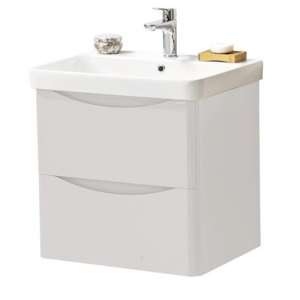 Kartell Cayo 600mm Wall Mounted 2 Drawer Unit & Ceramic Basin - Rolling Mist